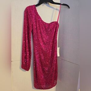 VENUS Pink Sequin One-Shoulder Dress
